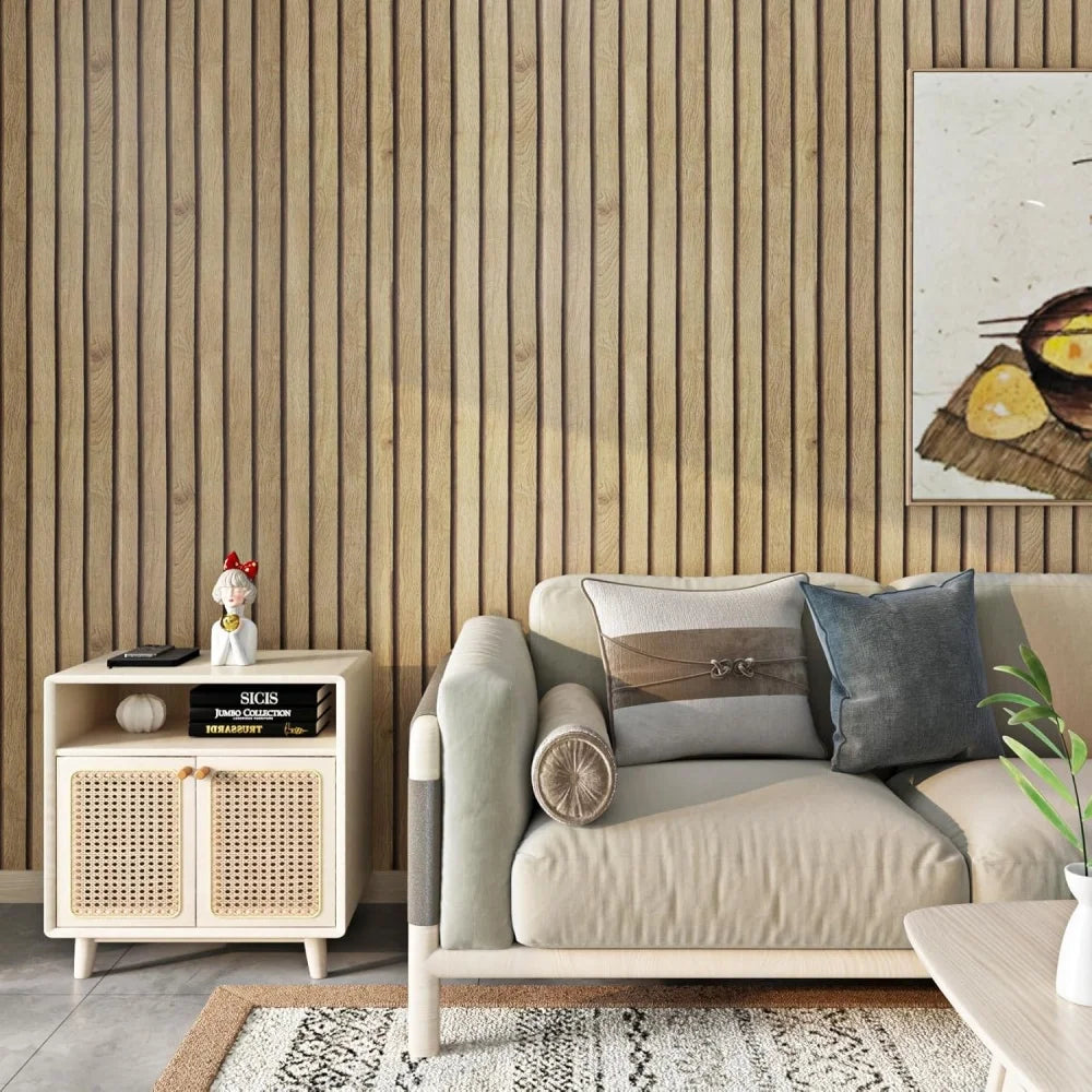 1 Roll Self-Adhesive Wood Grain Wall Panel Waterproof Background Wall Grille Sticker Suitable for Ceiling Living Room Decoration Qme