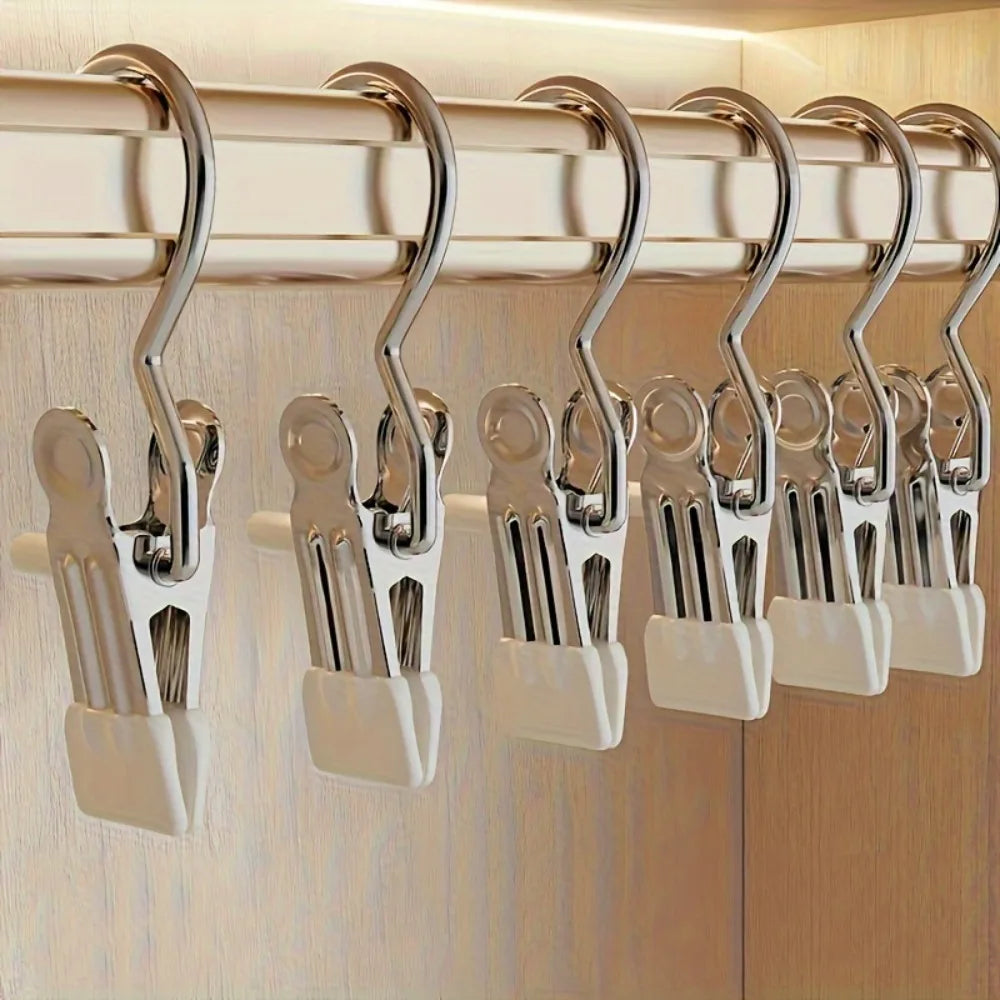 30pcs Clothes Pins Clips With Hook, Stainless Steel High Elasticity Good Persistence For Clothes, Wardrobe Hooks, Socks Qme