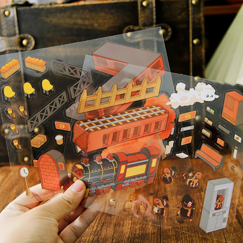 3D Scenery Stickers Magician Cat Cute Kawaii Scrapbook Stationery DIY & Handbook Decoration for Phone Case Notebook Qme