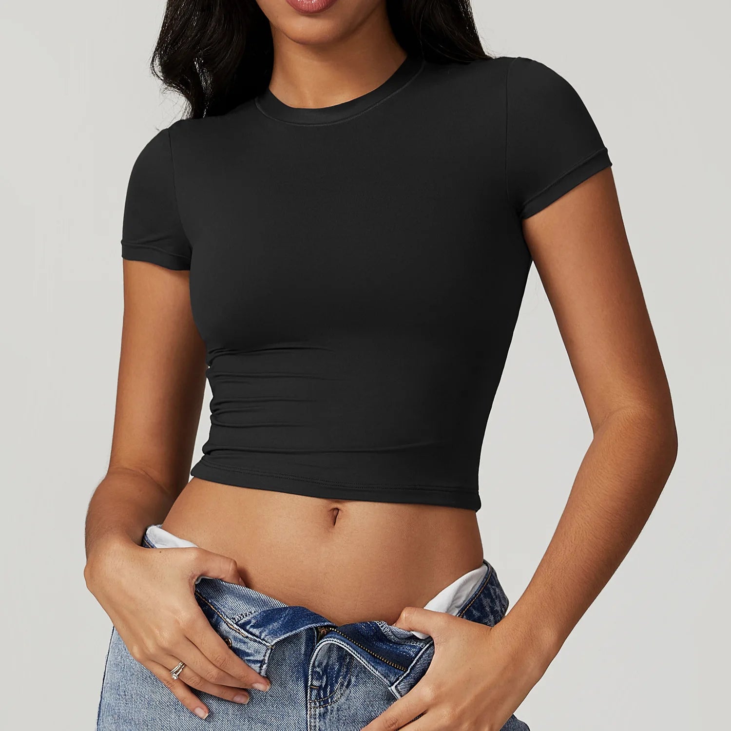 A Women Running Sports T Shirt Summer Short Sleeve Round Neck Breathable Stretchy GYM Yoga Slim Fitness Active Top Tee Qme Advanced Black S