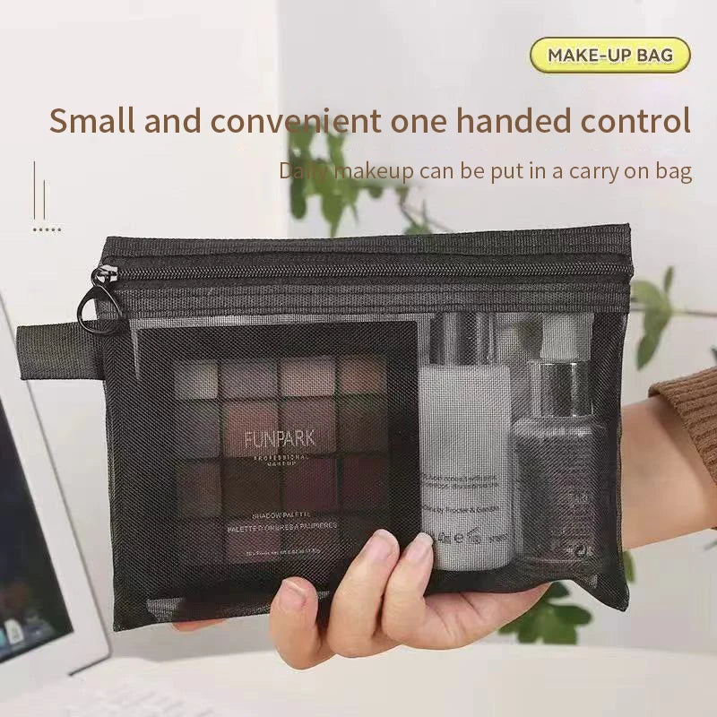 Large Capacity Mesh Cosmetic Bag Casual Pencil Cases Zipper Makeup Qme