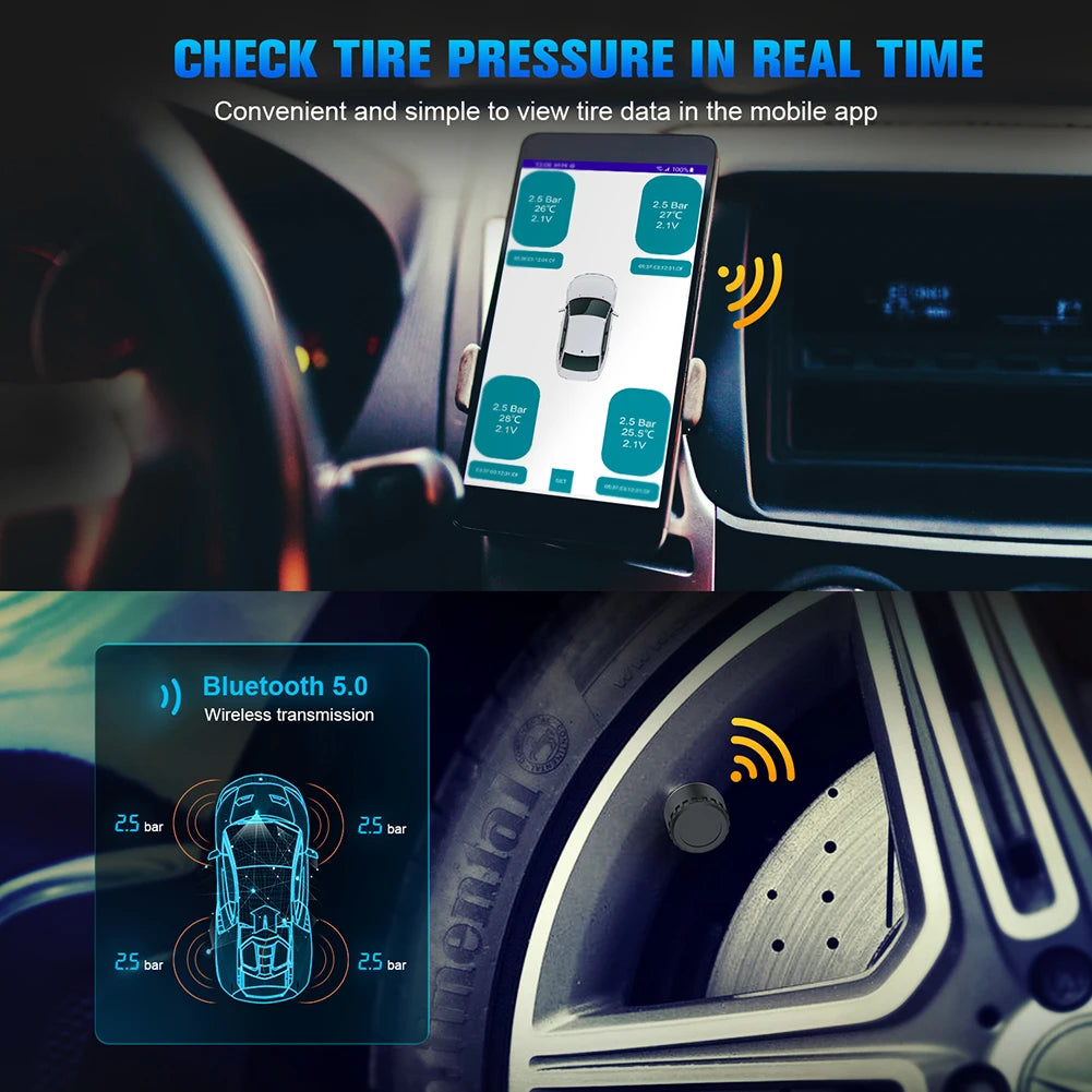 Bluetooth-compatible Tire Pressure Monitor System Mobile Phone Display Auto Motorcycle Tire Pressure Detection Qme