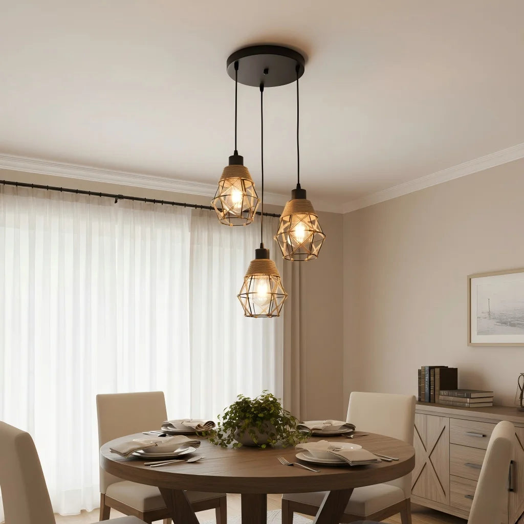 Vintage Hemp Rope Pendant Light Retro Loft Industrial Lighting Hanging Lamp Chandeliers Home Living Room Kitchen Decor Lampshade Qme