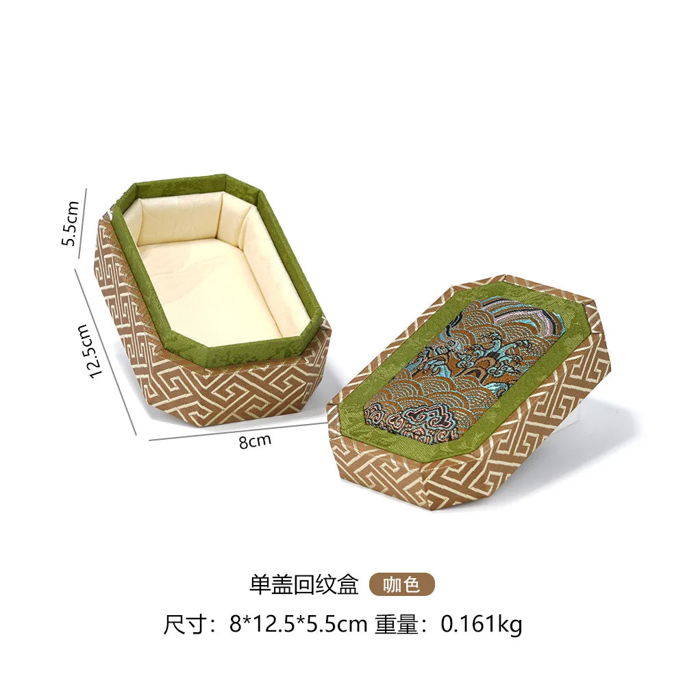 Chinese Style Brocade Jewelry Box Wave Pattern Heaven&Earth Cover for Curio Bracelet Storage Gift Packaging,Jewelry Display Box Qme Coffee Green