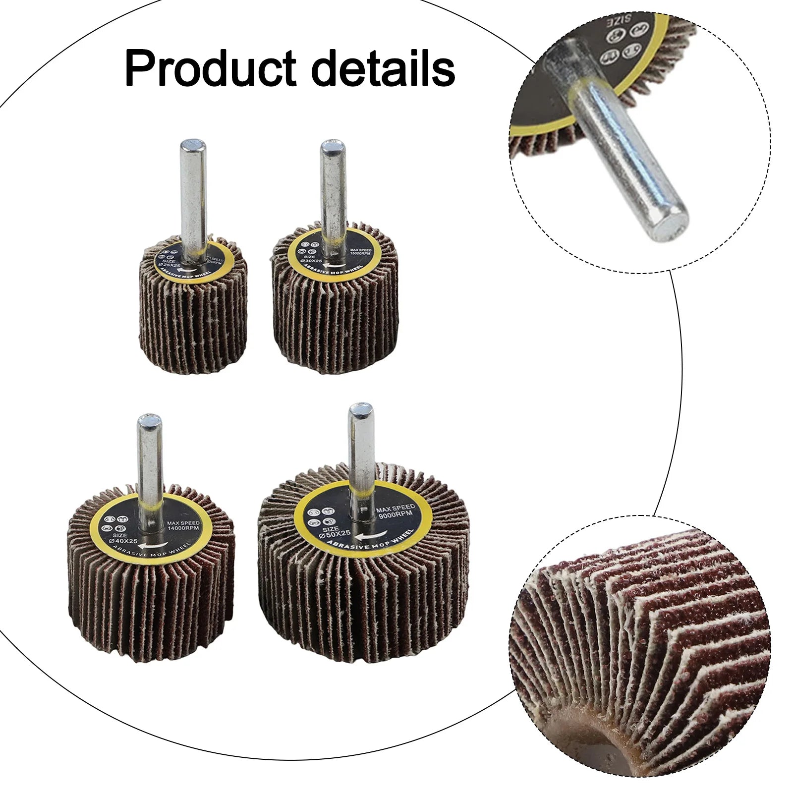 4pc Emery Cloth Sanding Flap Wheel 80Grit With 6mm Mandrel Rod Abrasive Sandpaper Polishing Tools 25 30 40 50mm For Rotary Tool Qme