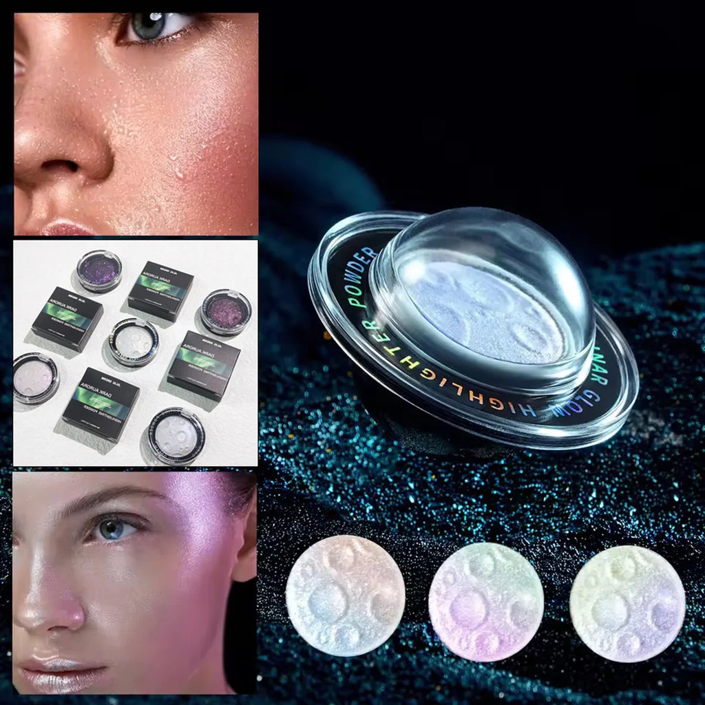 Planet 3D Highlighter Powder 5 Shades Glow Face Eyes Body Moon Design Qme