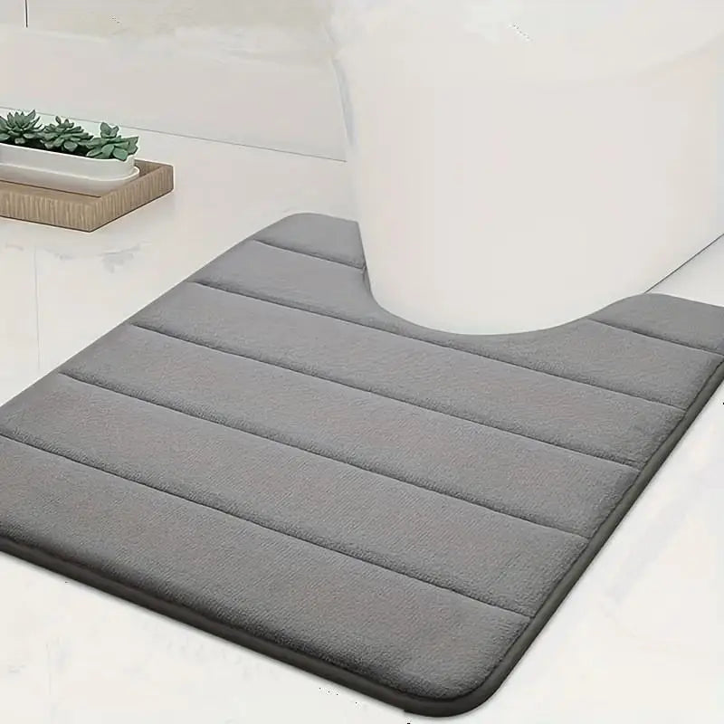 Carpet Memory Foam Bath Mat Anti-skid Absorbent U-shaped Toilet Qme Gray