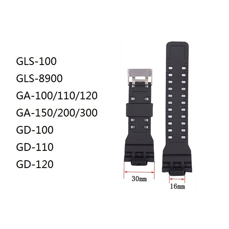 T 16MM Rubber Resin Watch Strap Waterproof Replacement Band for Casio G-Shock GA110 GA120 GD120 GA150 GW8900 Qme
