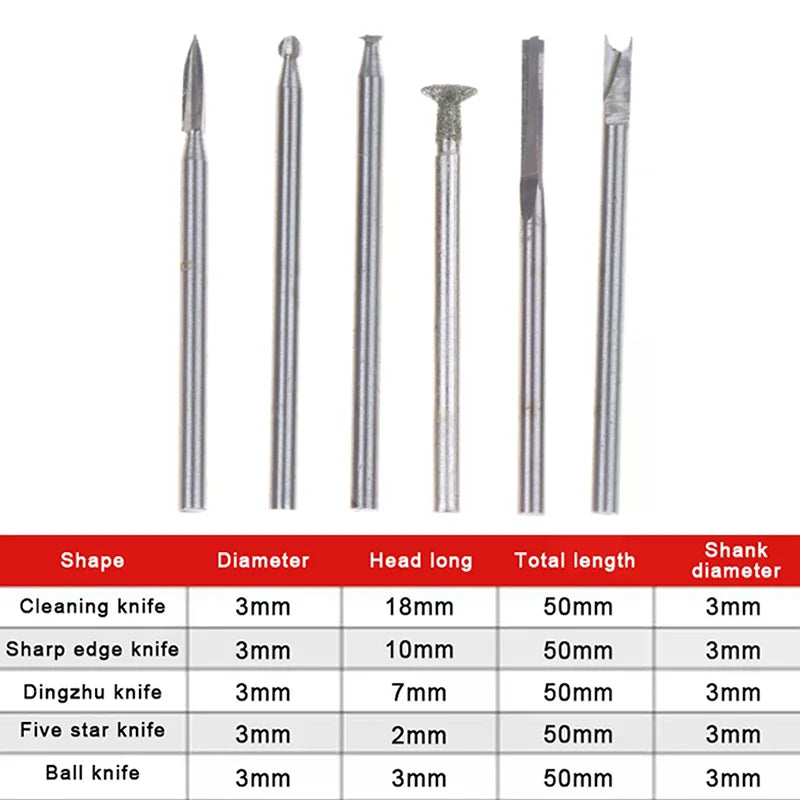 5/6Pcs Wood Carving Drill Bits Set With 3mm Shank Compatible With Rotary Tool Woodworking Accessories Qme