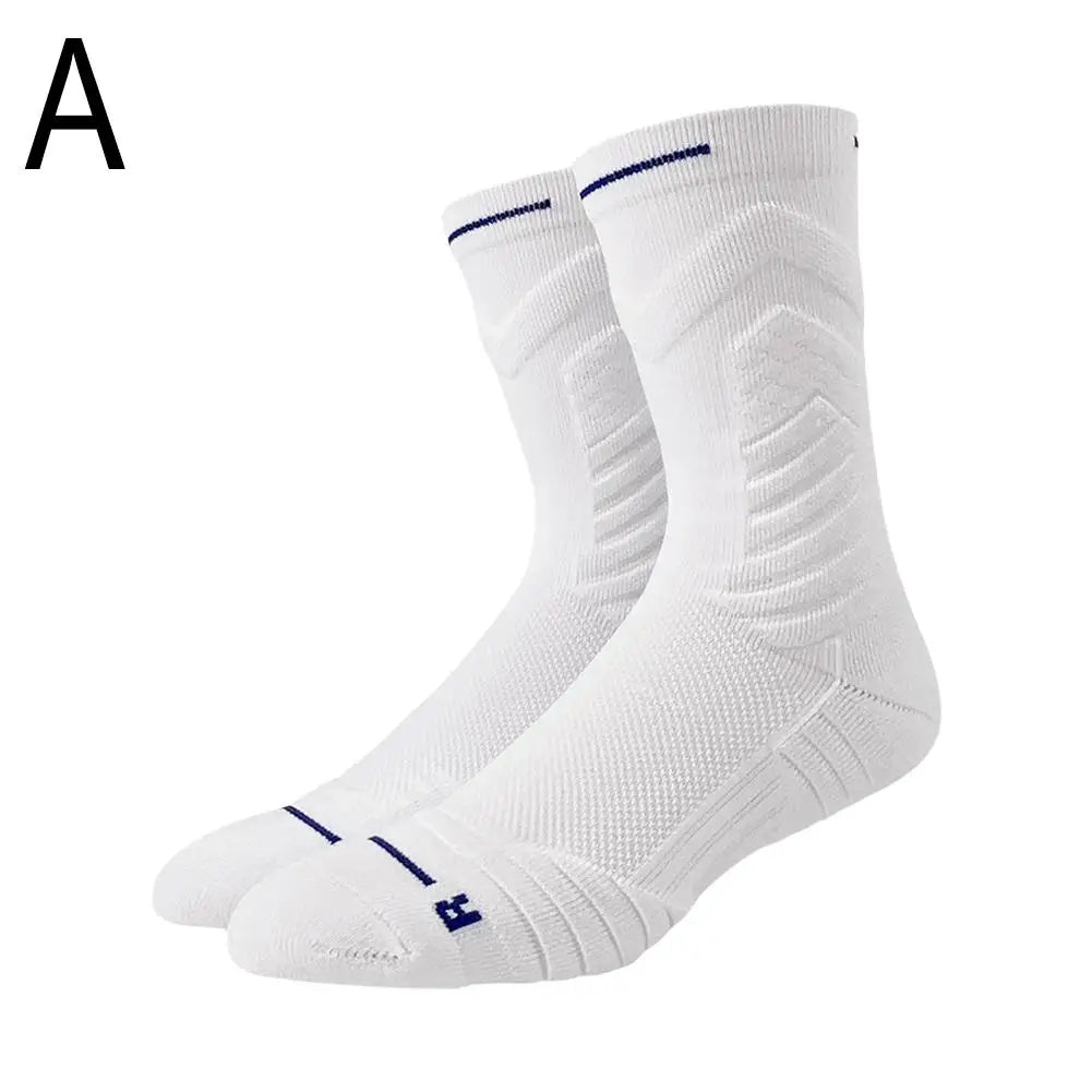 Men Sports Socks Basketball Socks Terry Sole Athletic Running Socks Non Slip Comfy Trekking Socks Breathable for Running Riding Qme White One Size