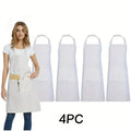 4pcs Adjustable Canvas Aprons with Pockets Comfort Fit for Cooking Chefs Waiters BBQs Hairdressers Easy Clean Qme White -4pcs OneSize