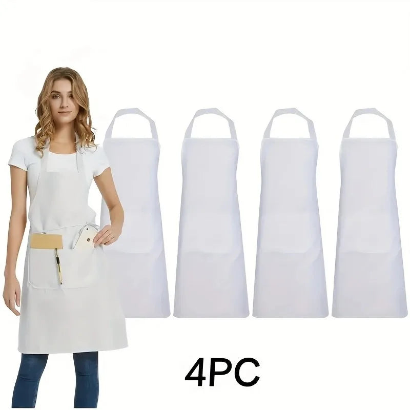 4pcs Adjustable Canvas Aprons with Pockets Comfort Fit for Cooking Chefs Waiters BBQs Hairdressers Easy Clean Qme White -4pcs OneSize