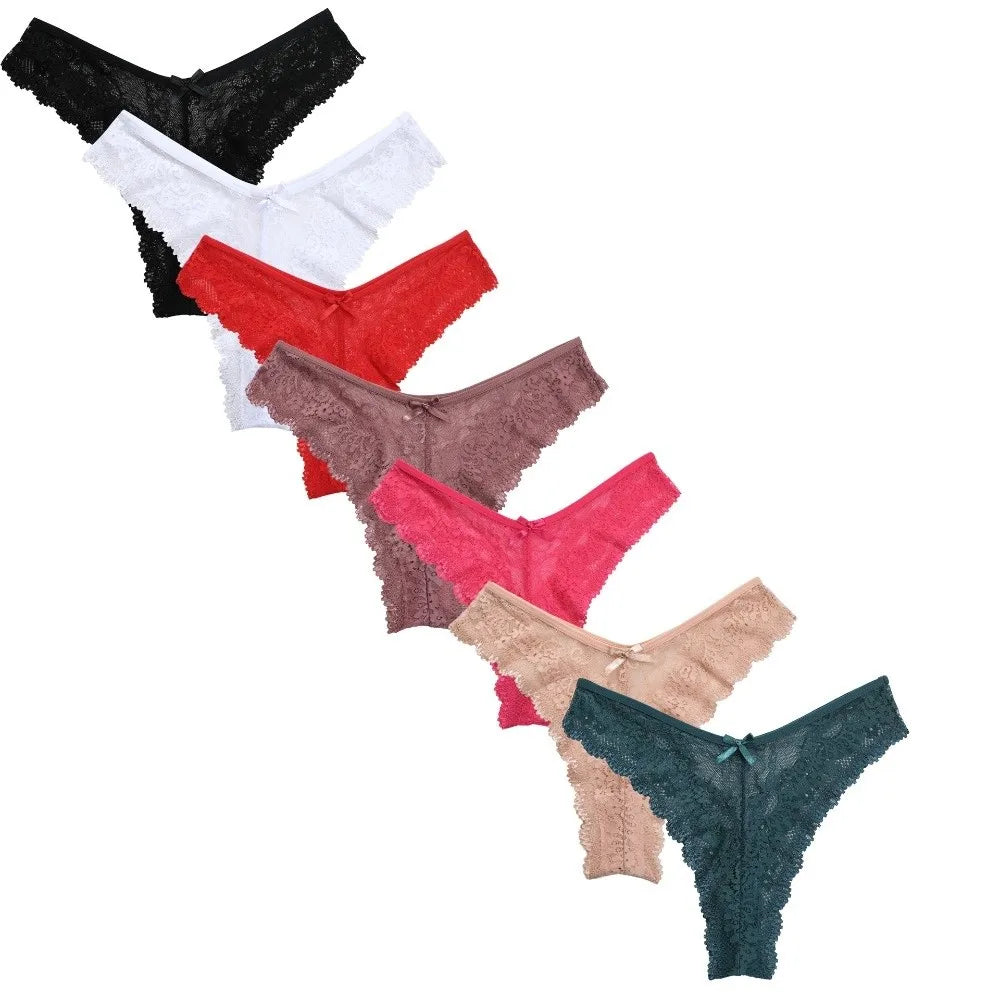 Cotton Crotch Women Lace Flower Briefs Low Waist Traceless Thong Qme