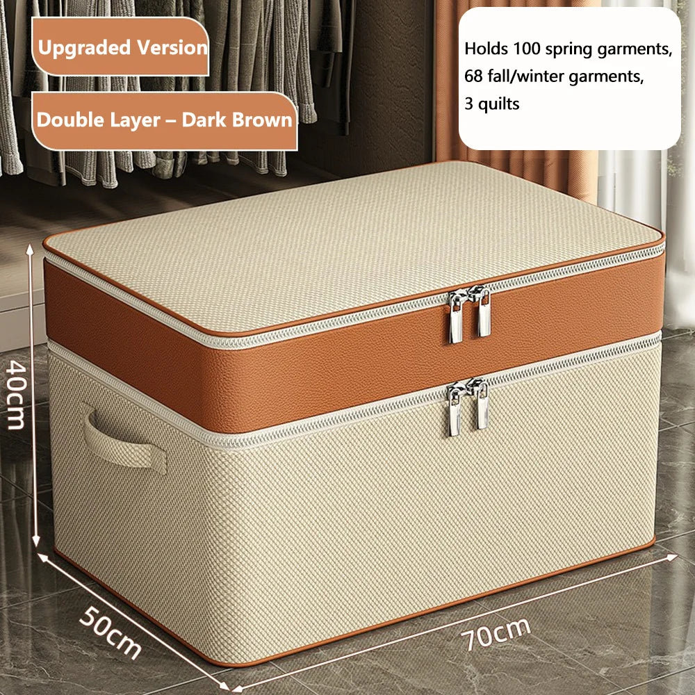 Double-Layer PU Storage Box Large Capacity Clothes & Quilt Organizer for Home Wardrobe Layered Seasonal Storage Container Qme XXL