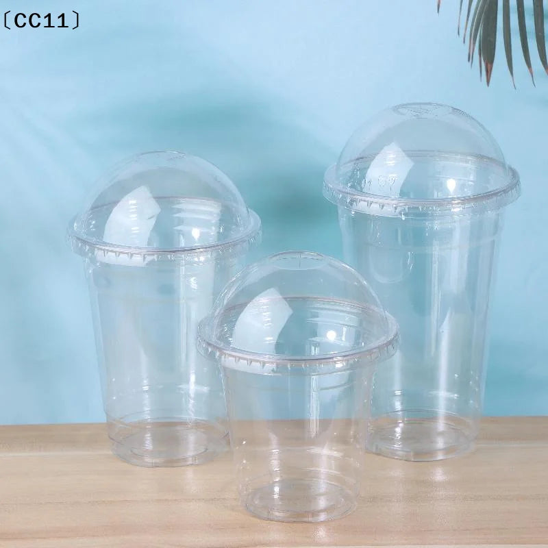 Disposable Clear Plastic Cups Lid 100 Straws Fruit Juice Milk Tea Qme