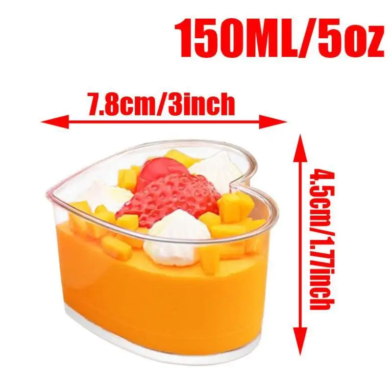 Heart Shaped Clear Plastic Dessert Cups Lids Reusable Food Grade Qme A
