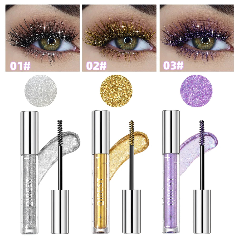 QIBEST Glitter Mascara Colorful Quick Dry Curling Extension Diamond Shimmer Mascara Eyelashes Lengthening Eyes Shiny Cosmetics Qme