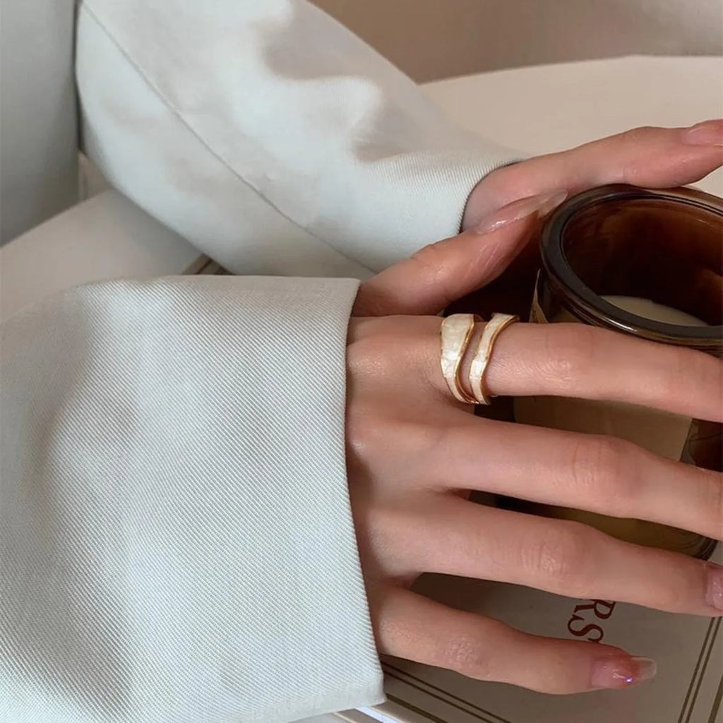 1pcs Drop Glaze Wedding Rings Women Couples New Fashion Elegant Double-layered Irregular Geometric Handmade Party Jewelry Gifts Qme