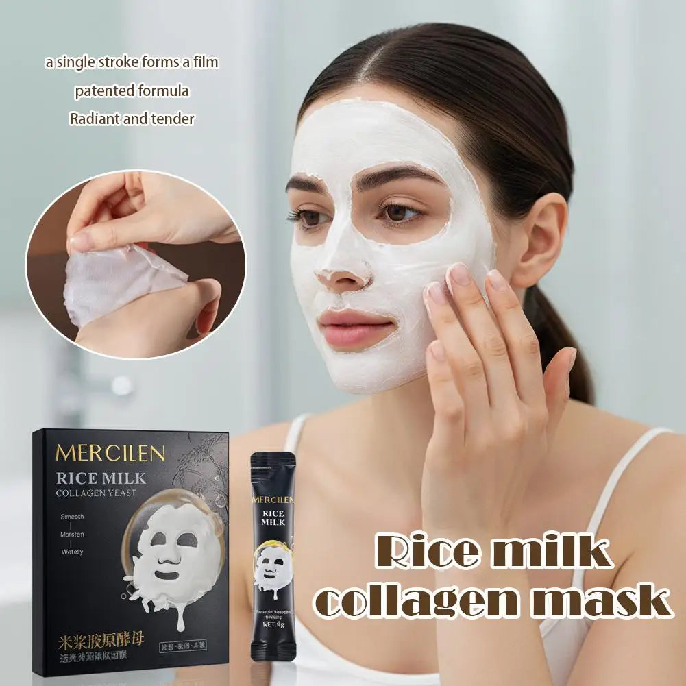 Rice Milk Collagen Yeast Mask 10pcs Collagen,Peel-Off Brightening & Firming Hydrating Skincare For Soft Glowing Skin Qme