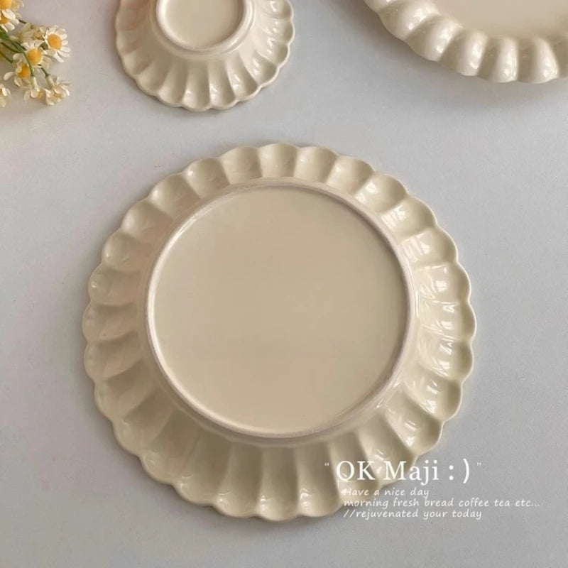 High-looking Ceramic Plate Household Western-style Dinner Round Flat Qme