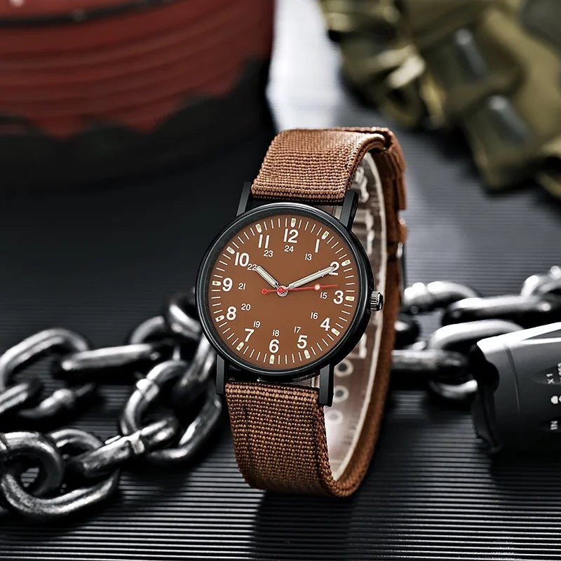 Luminous Dial Men's Braided Strap Casual Watch, Quiet Quartz Watch for Male Students Qme brown