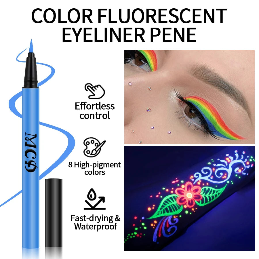 UV Light Neon Eyeliner Pen Eyes Makeup Blue Green Waterproof Liquid Qme