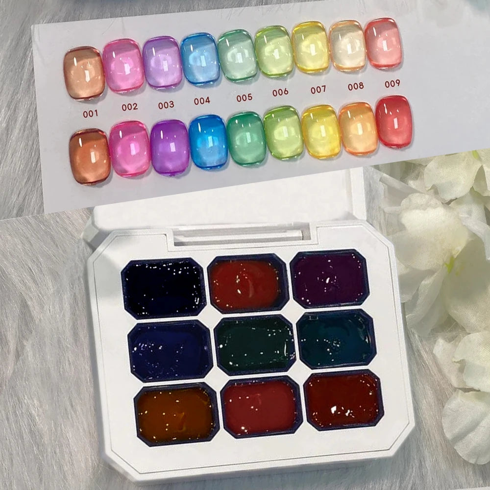 9-Colors Jelly Gel Nail Semi Permanent Art Canned Patting Smudge Qme