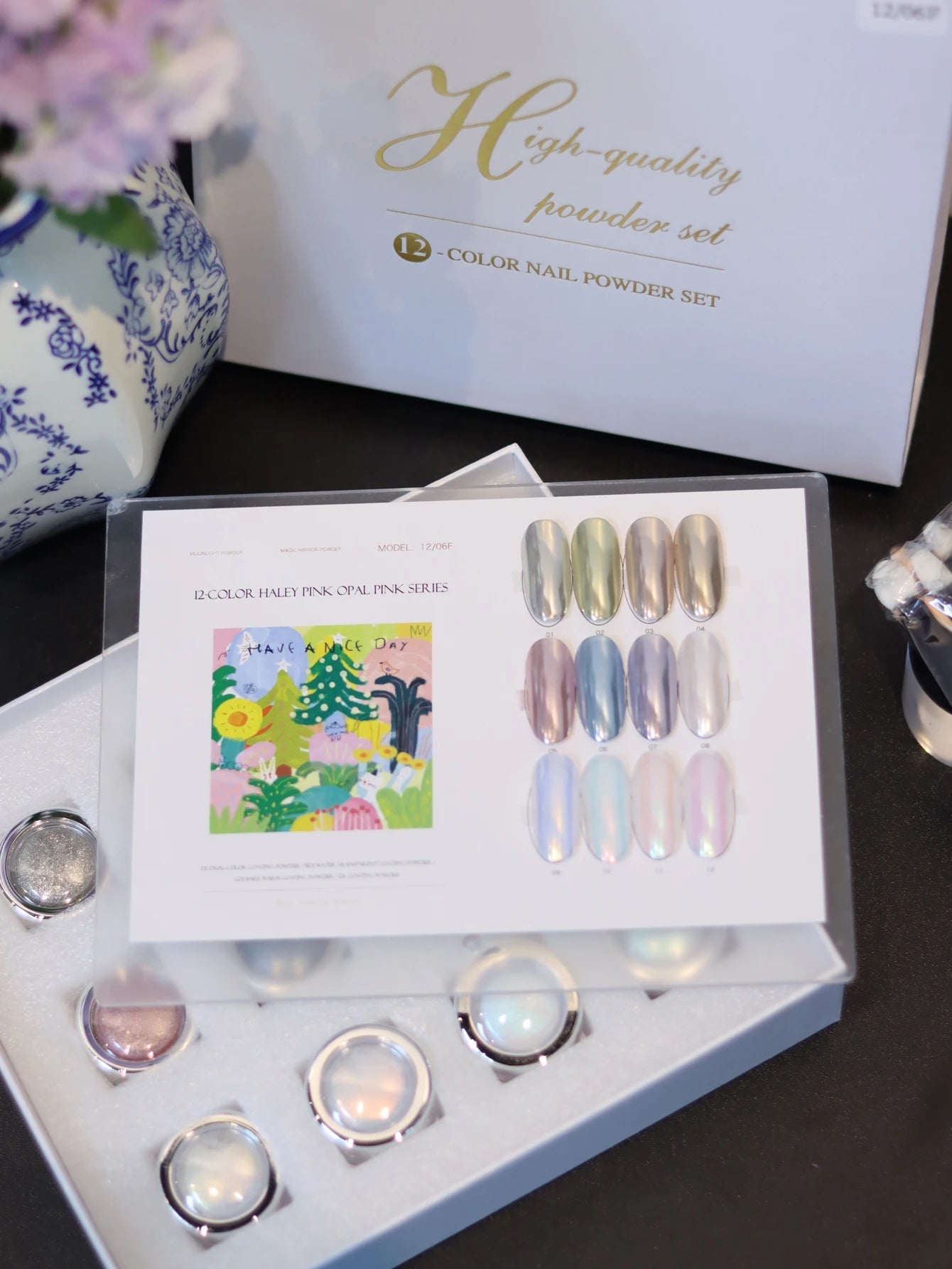 12-color Aurora Mermaid Moonlight Nail Art Powder Chart Includes Qme