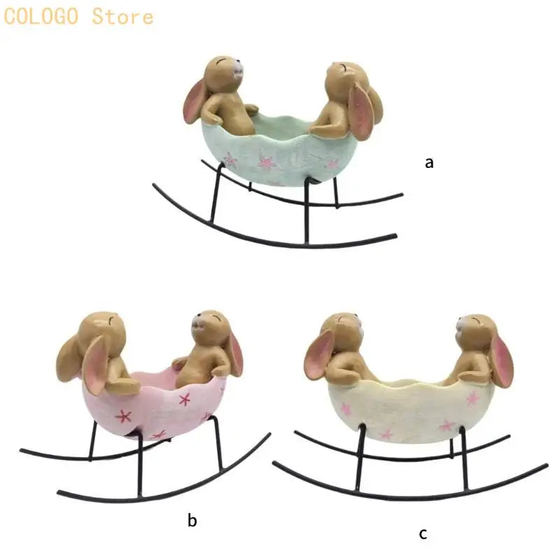 Rabbit Figure Easters Bunnies Eggs Cradle Statue Unique Decorations Qme