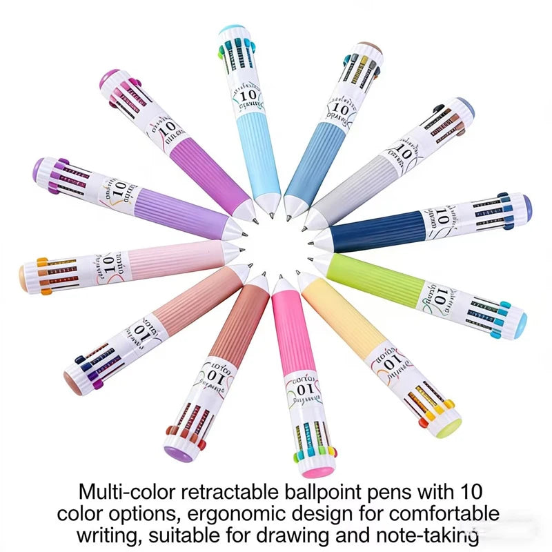 3/6/12 Pack of 10-color Colorful Ballpoint Pens - Smooth Rollerball Pen, Bullet Tip Ideal for Students and Prize Gifts, Suitable Qme