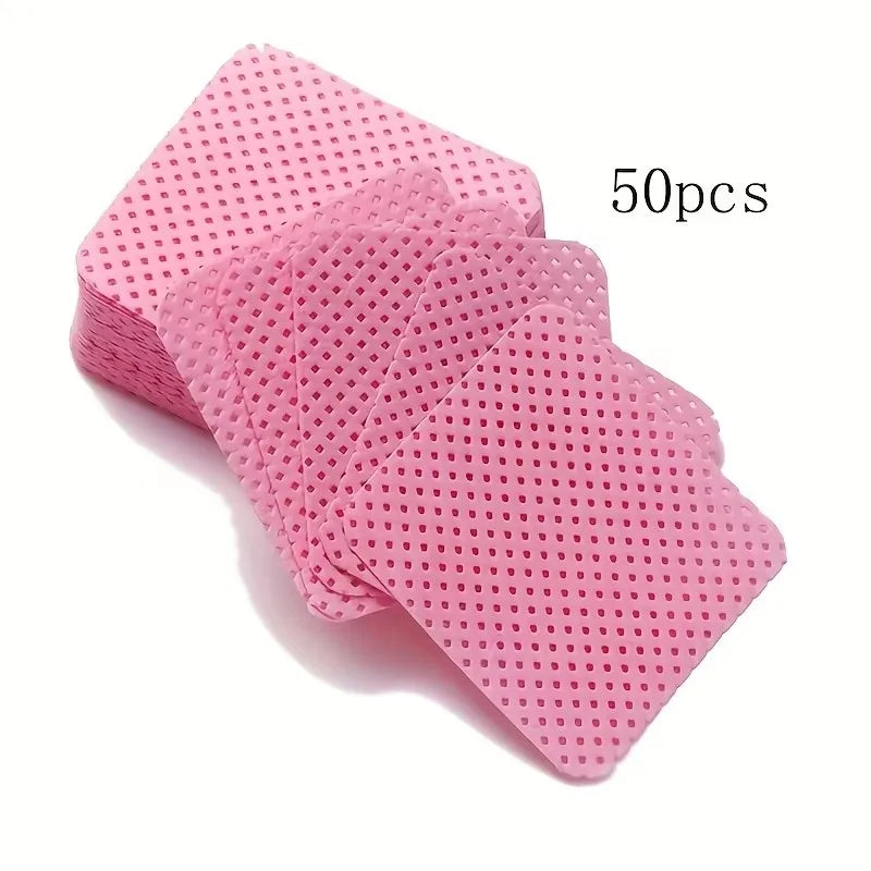 50pcs Disposable Nail Cleaning Wipes Lint Free Paper Towels Gel Polish Remover Pads Cotton Wipes UV Gel Manicure Nail Art Tools Qme 50 Pieces Pink