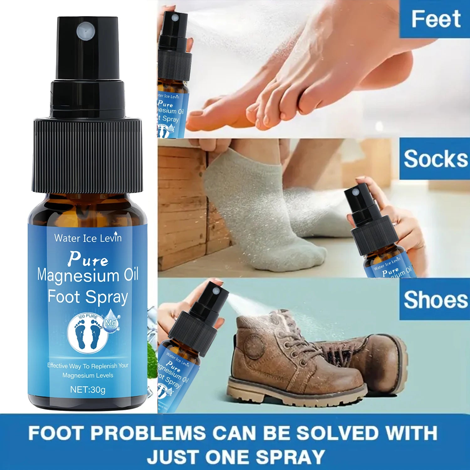 Pure Magnesium Oil Foot Spray with Vitamin E - Moisturizing, Fast-Absorbing Foot Care for Elastic, Smooth Skin Qme
