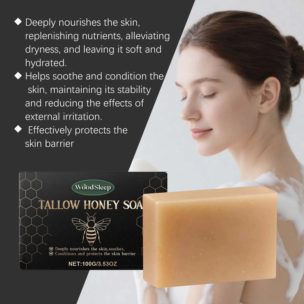 Tallow Honey Soap Bar Gentle Cleansing Bar for Face & Body Rich Lather Moisturizing Redness Relief Soften Smoothing Skin Care Qme