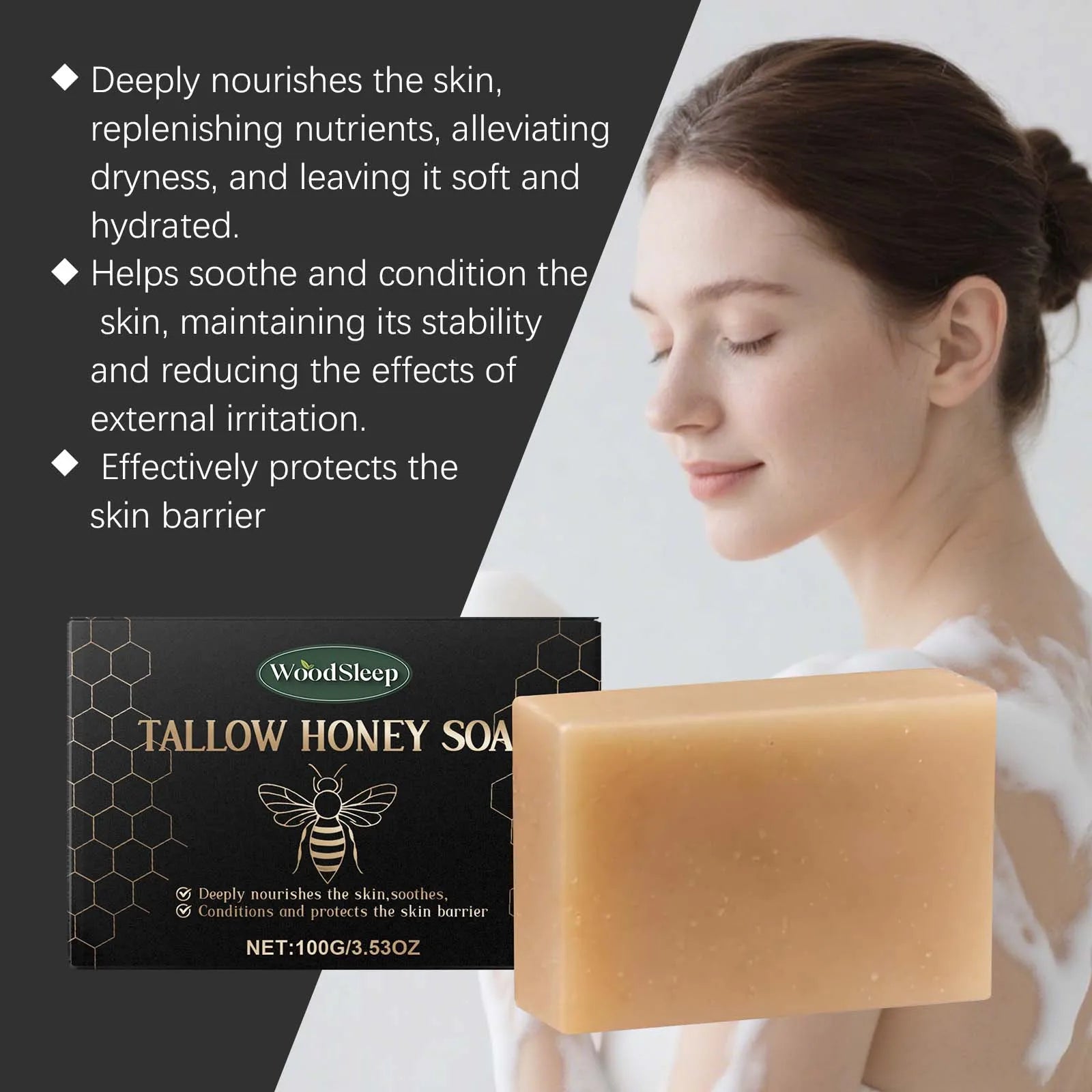 Tallow Honey Soap Bar Gentle Cleansing Bar for Face & Body Rich Lather Moisturizing Redness Relief Soften Smoothing Skin Care Qme