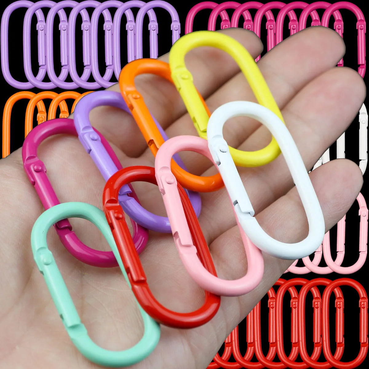 2~10pcs Colorful Oval Spring Carabiners 25x50mm Zinc Alloy Keychain Clips For DIY Jewelry Making Accessories And Outdoor Gear Qme