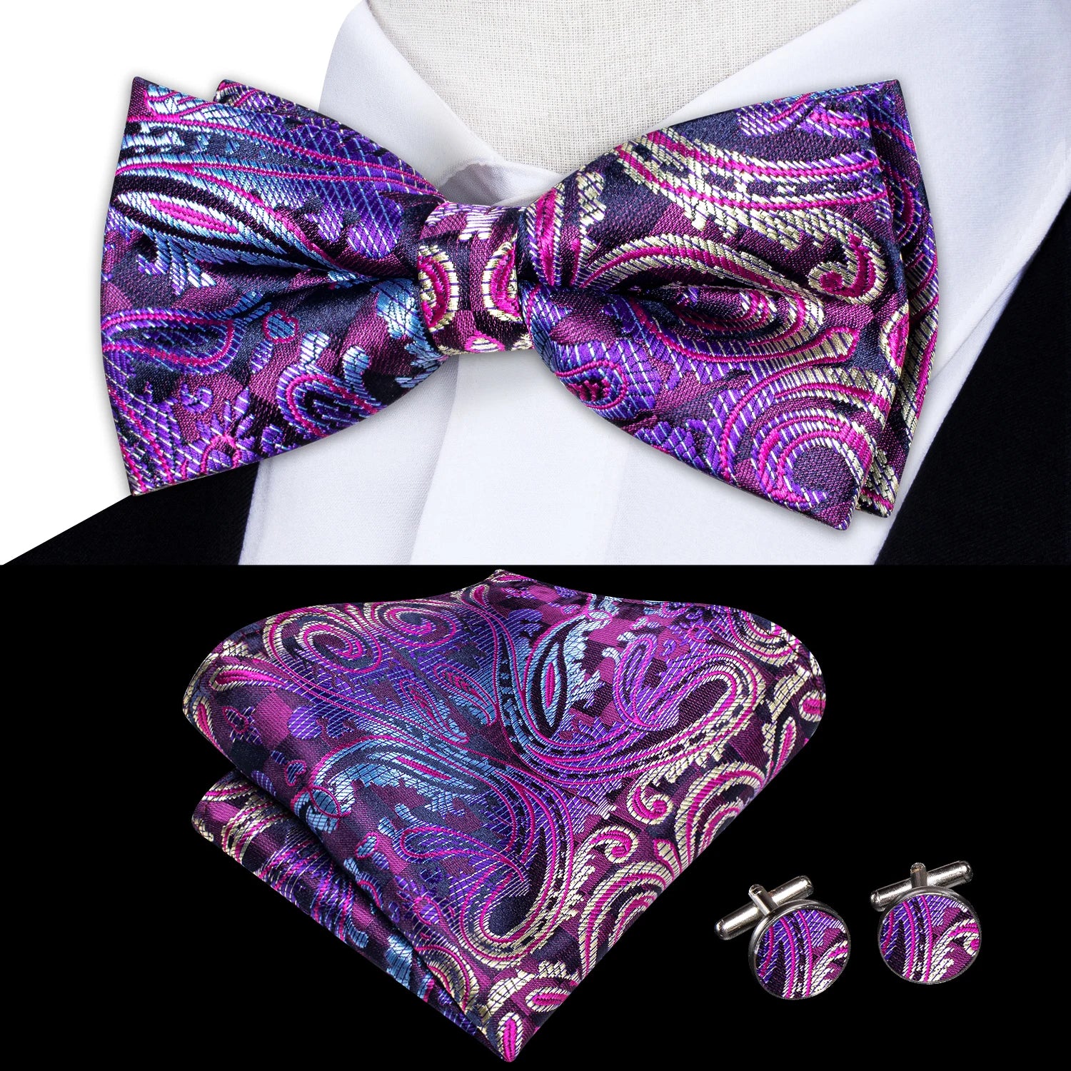 Hi-tie Classic Bow Ties Men Silk Butterfly Pre-tied Male Bowtie