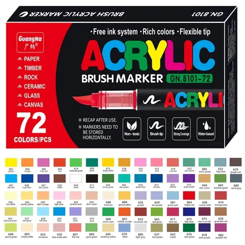 72-120 Colors Acrylic Paint Pens Markers Brush Tip Paint Markers For Rock Painting Wood Canvas Stone,Christmas Gift DIY Crafts Qme 72 pcs