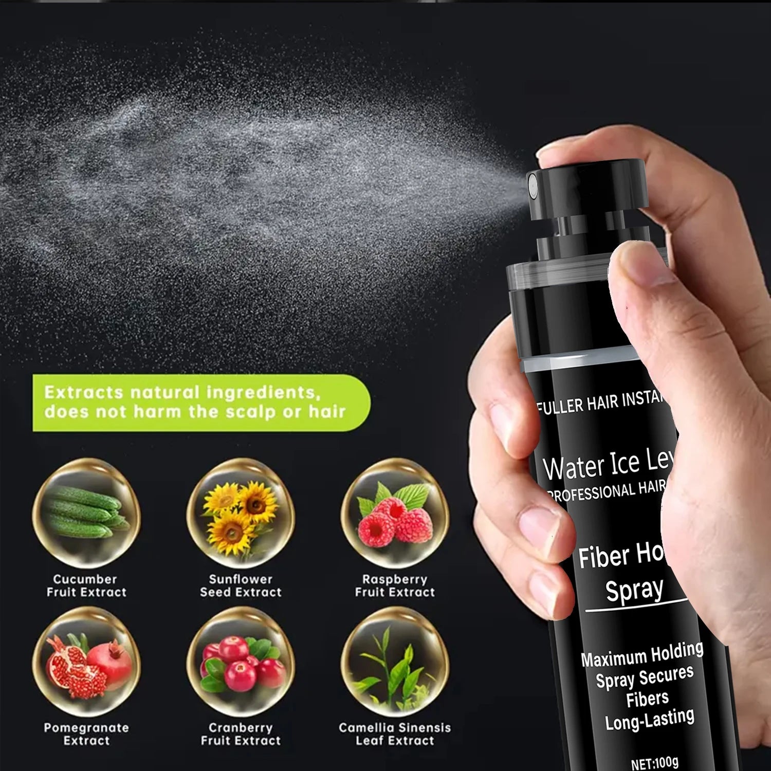 Fiber Spray, 100 ml - Easy to Use, Long-Lasting Volume and Texture, Suitable for All Hair Types, with a Natural and Full Appearance Qme