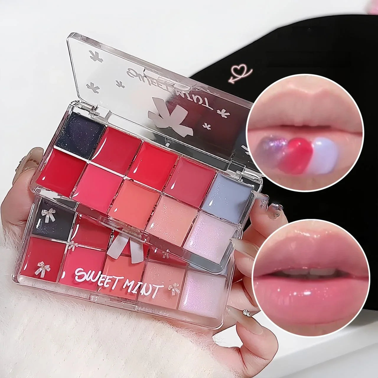 Bow 10Color Jelly Lip Gloss Palette Makeup Moisturizing Liquid Lipstick Palette Raspberry Red Jelly Transparent Lip Glaze Tinted Qme