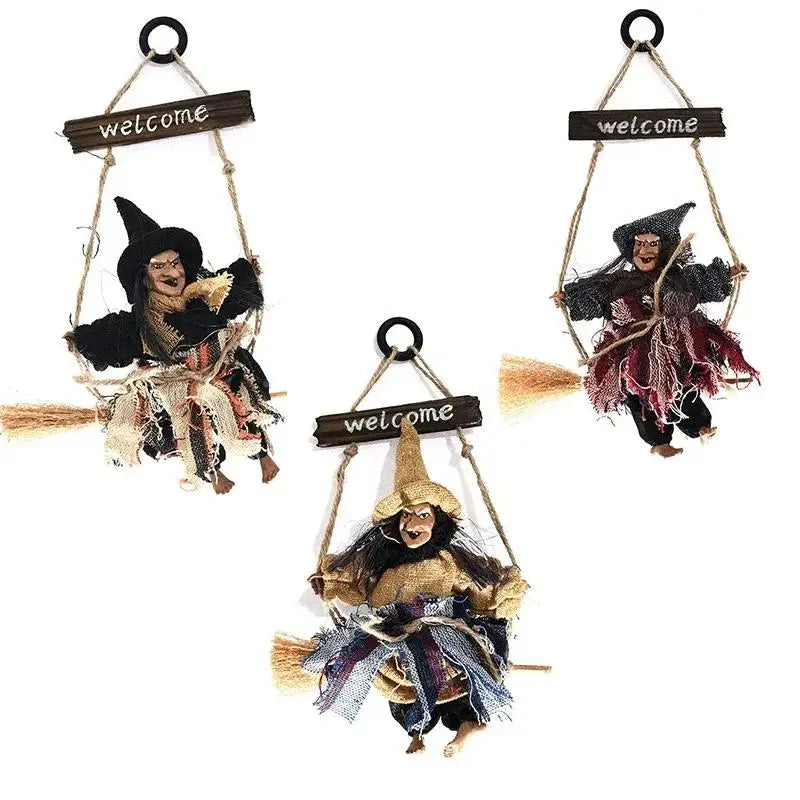 Witch Dolls Hanging Decor Ghost Witch Horror Scary Hanging Ghost Flying Witch Pendant Halloween DIY Party Ornaments Halloween Qme