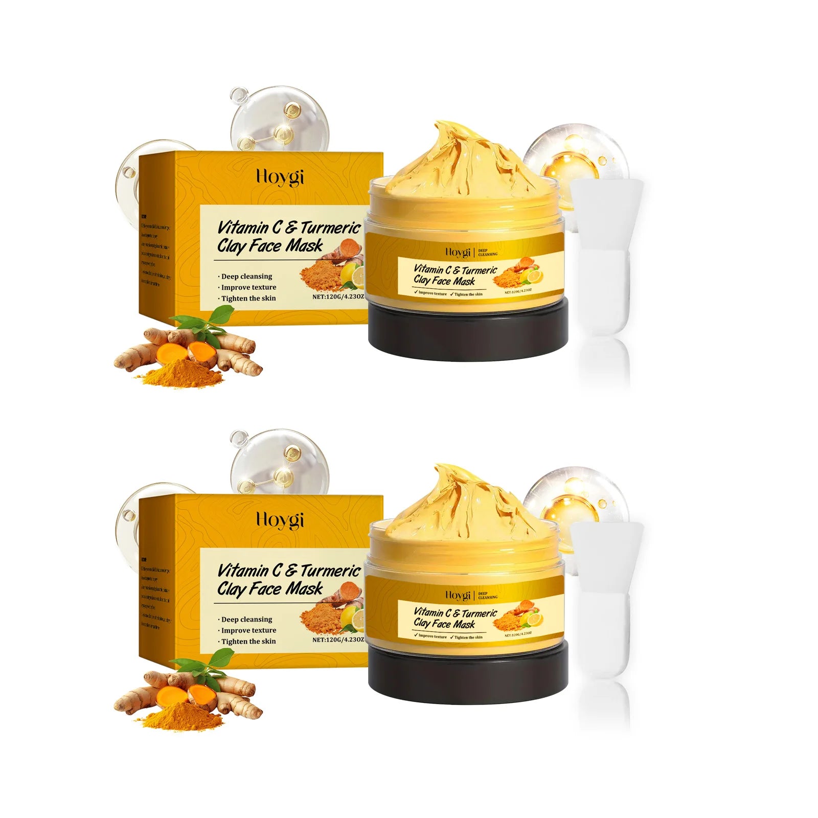 Vitamin C Turmeric Clay Mask Deep Cleansing Hydrating Pore Purifying Fade Dark Spots Acne Even Skin Tone Tightens Skin Care Qme 2 x 120g boxed