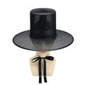 Lightweight Traditional Korean Gat Hat Black Mesh Wide Brim Flat Topper Hat Square Top UV Protection Joseon Dynasty Hat Qme Black
