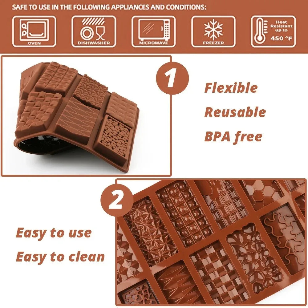 12-Cavity 3D Silicone Chocolate Bar Mold Essential Bakeware Baking Qme