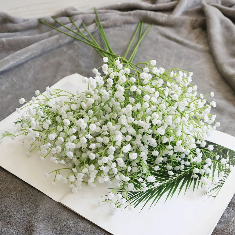 1 pc Artificial Flower Fake Silk Gypsophila Flower Simulation Gypsophila Flower Wedding Bouquet Home Garden Hotel Party Decor Qme white
