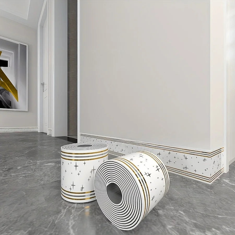 Rolled Self-Stick Baseboard Trim-Anti-Collision Waterproof Wall Waistband Sticker for Living Room Bedroom Home Decor Qme DW-229 1pcs