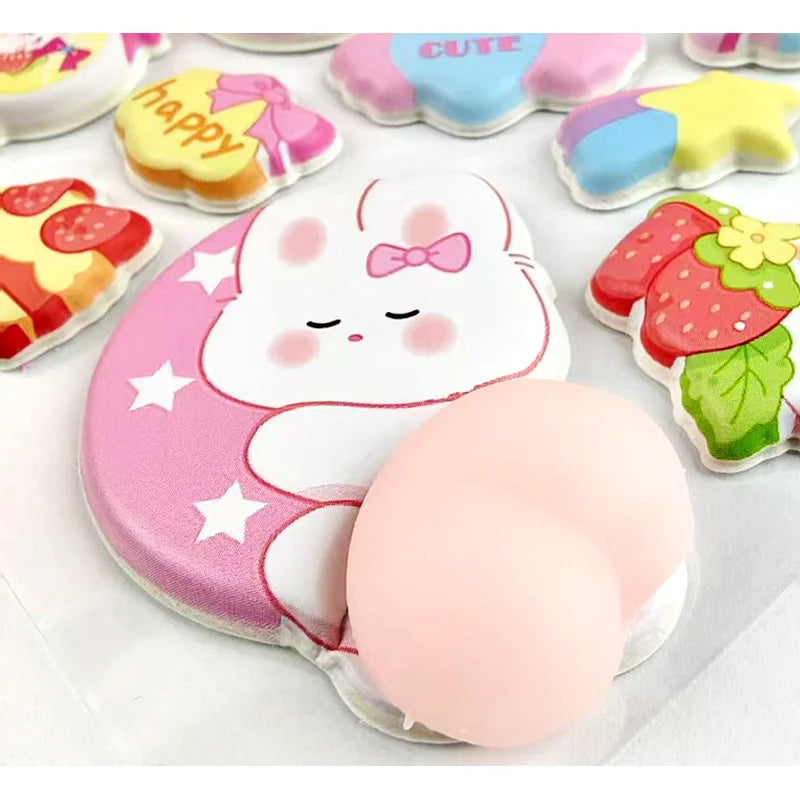 2PCS Cartoon Sticker 3D Puffy Squishy Stress Relief Rabbit Capybara Bear for Phone Case Laptop Decoration Journal DIY Collage Ch Qme