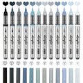 Acrylic Paint Pens Set 12 Pcs Brush Tip Acrylic Paint Pens Set for Artist Creation DIY Handcraft General Painting Stationery Qme Grey Series
