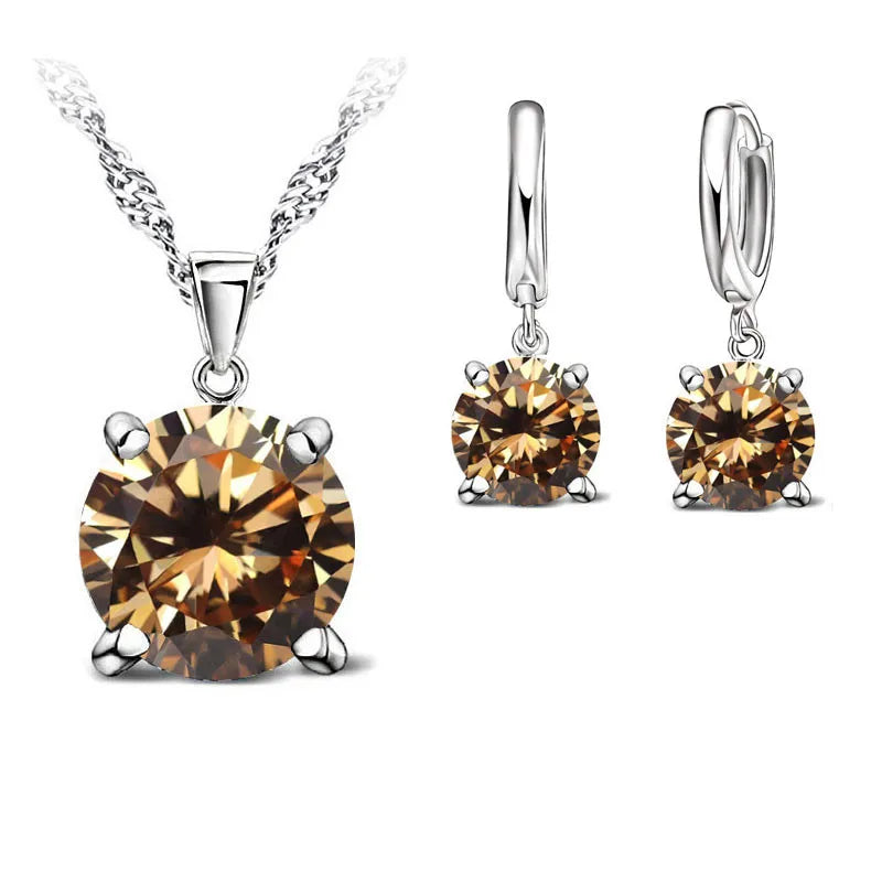 Real 925 Sterling Silver Color Earrings CZ Crystal Classic Round Earrings For Women Wedding Engagement Fashion Brand Jewelry Qme Champagne