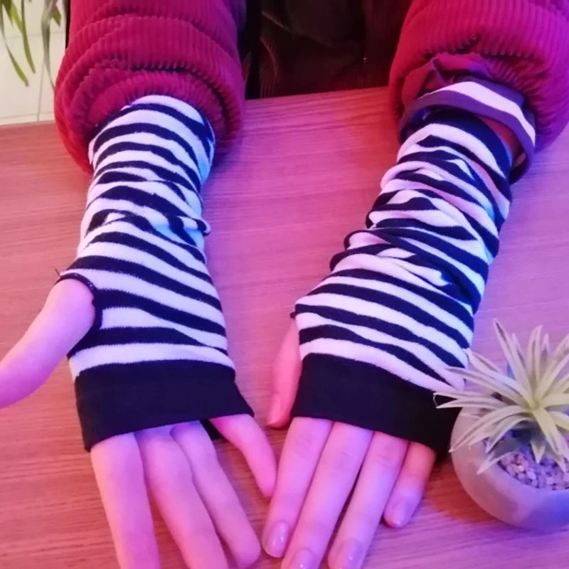 Long Fingerless Gloves Black Punk Cuff for Women Gothic Lolita Girls Men Hip-hop Glove Elbow Stretch Winter Arm Warmer Mitten Qme