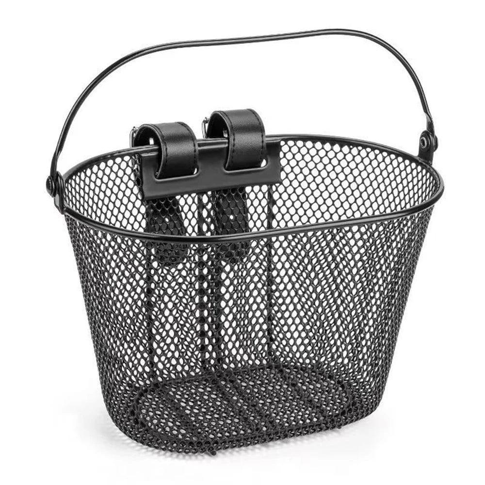 Large Capacity Metal Bike Basket Universal Detachable Front Bicycle Basket Hanging Kids Bicycle Accessories,Handlebar Basket Qme Black